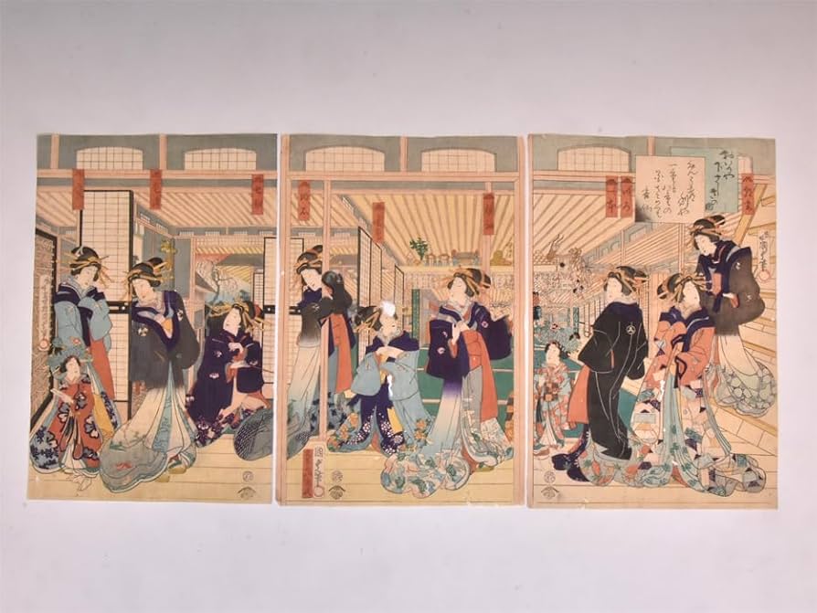 額入り3枚組江戸浮世絵　江戸　一寿斎国貞画　値下げ！ 額入り3枚組江戸浮世絵 江戸 一寿斎国貞画 値下げ！ - メルカリ