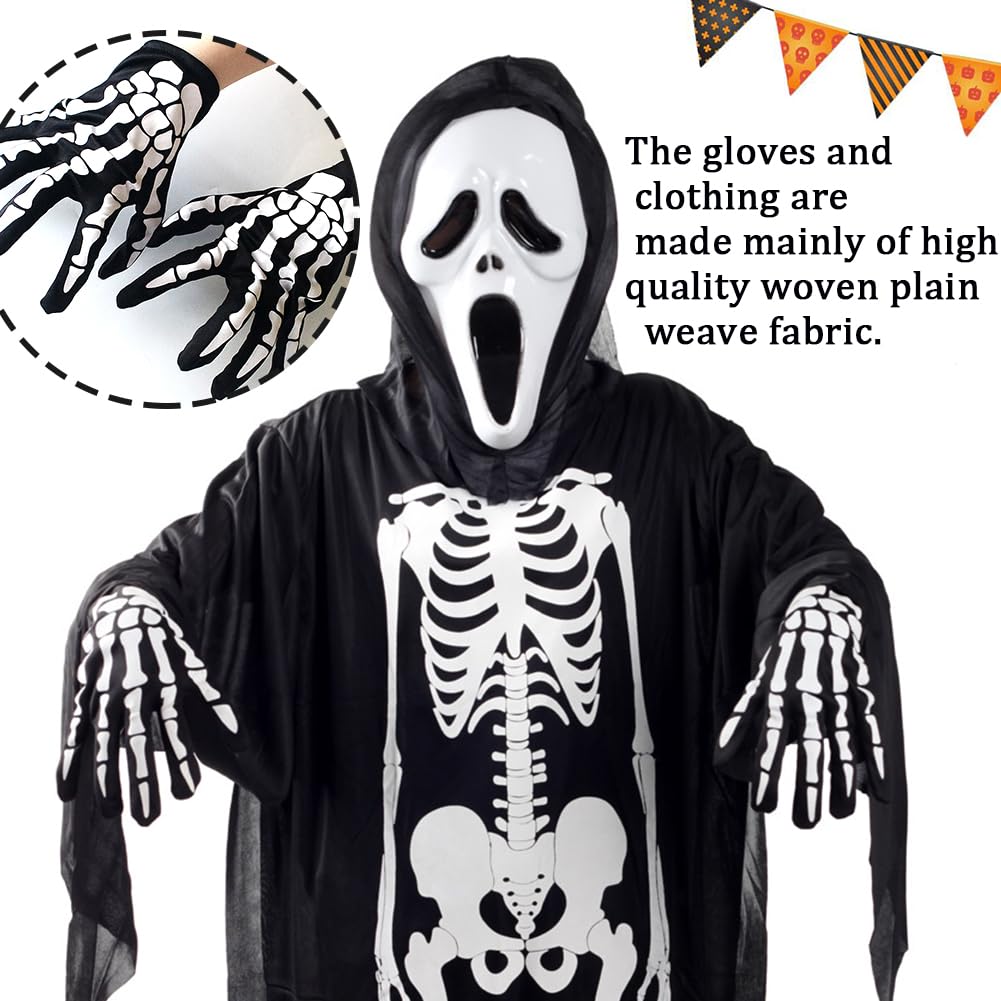 MIFKLMV Halloween Horror Costumes, Adults Kids' Skeleton Costumes, with Spooky Scream Masks, Bone Gloves & Jumpsuits - Image 3