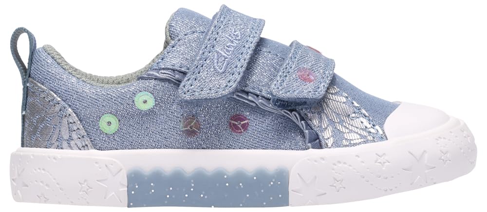 Clarks Foxing Trim T Denim blue Kids toddler girls trainers 8673-76F in a Plain Textile in Size 4.5