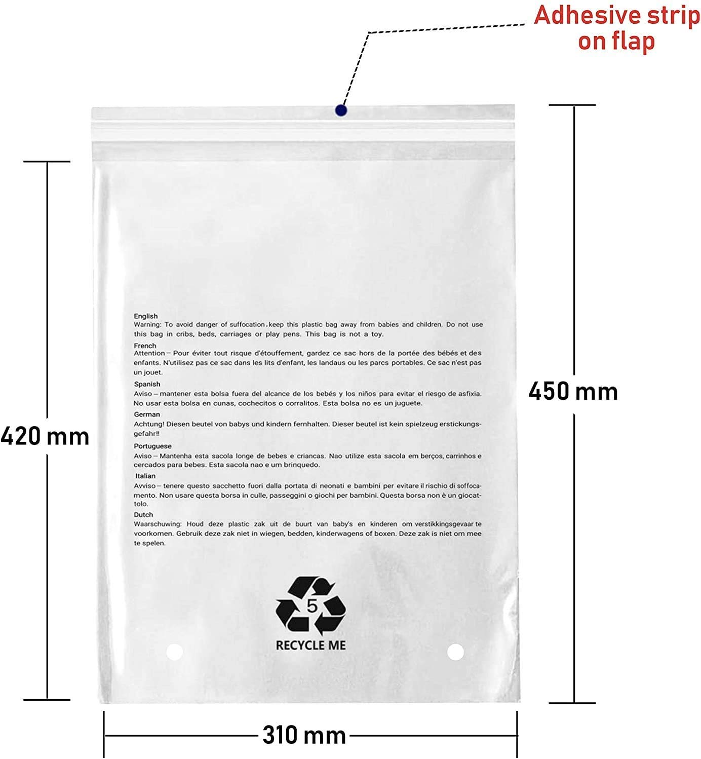 14x20 Suffocation Warning Clear Poly Bags With Strong Self Seal Strip - View #7
