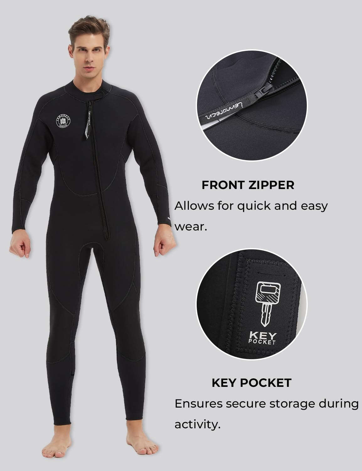 Amazon.com: Lemorecn Men's 3mm Neoprene Full Wetsuit Front Zip