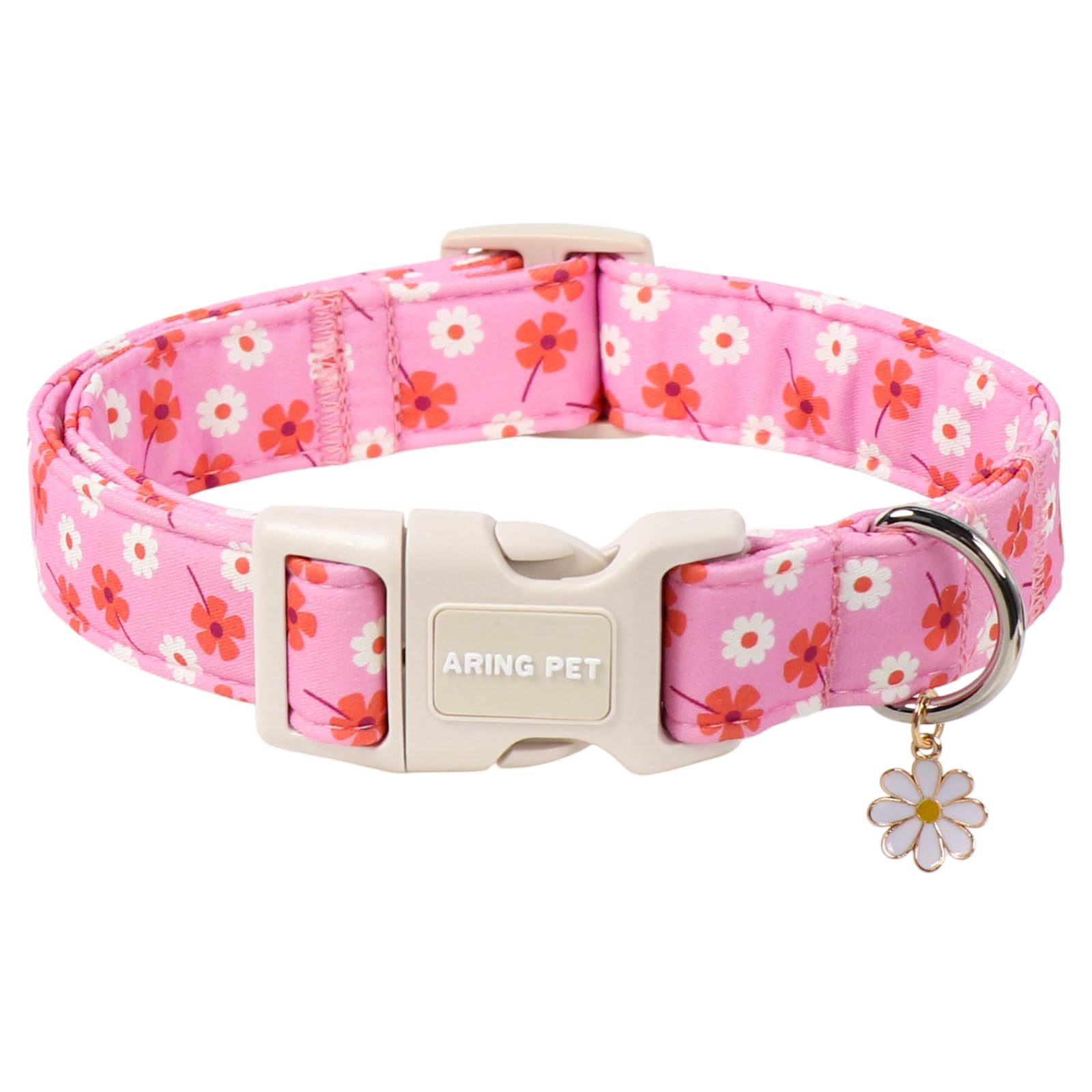 ARING PET Girl Dog Collar, Cute Summer Pink Daisy Wild Floral Pet Collars for Puppy Small Medium Large Female Girly Dogs, for Daily Outdoor Walking Training-S ā image 1