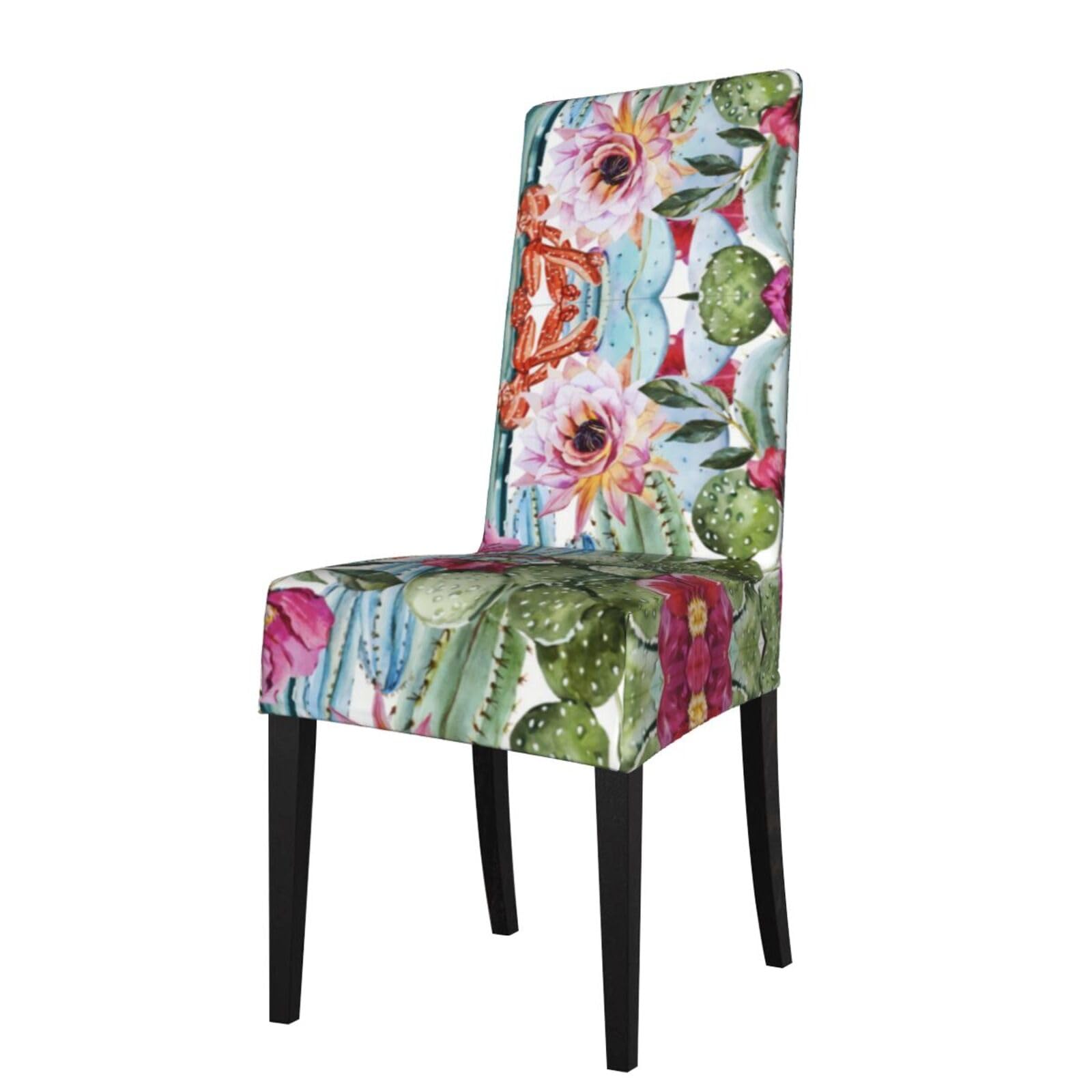Hlsbssl Black Cactus Succulent Rose Printed Dining Chair Covers, Fully Enclosed, Removable And Washable, Suitable For Family Banquets And Celebrations