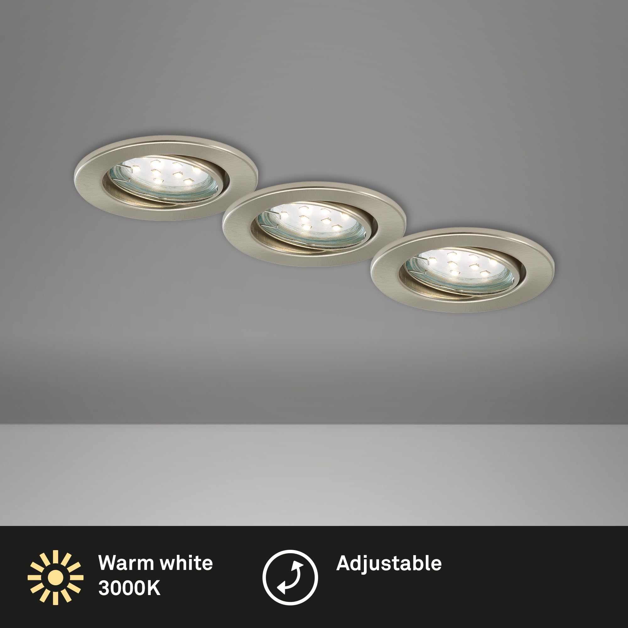 BRILONER LED Einbauleuchten 3er Set – Dimmbare Spots, 5W, Warmweiß, Schwenkbar