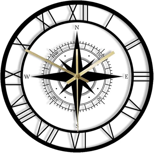 The Geeky Days Black Wind Rose Brújula exclusivo reloj de pared silencioso mapa de dirección náutico decoración colgante para el hogar viajero