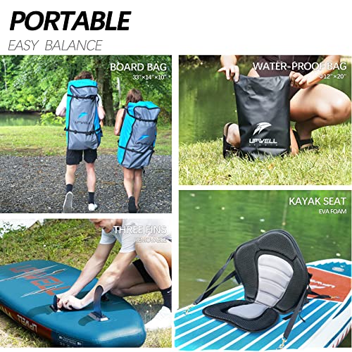 Upwell Inflatable Stand Up Paddle Board With Kayak Seat, Premium Sup Modular Paddle Boards For Adults, 10’6” Blow Up Paddle Boards 6” Thick, Blue Shark #TOP4