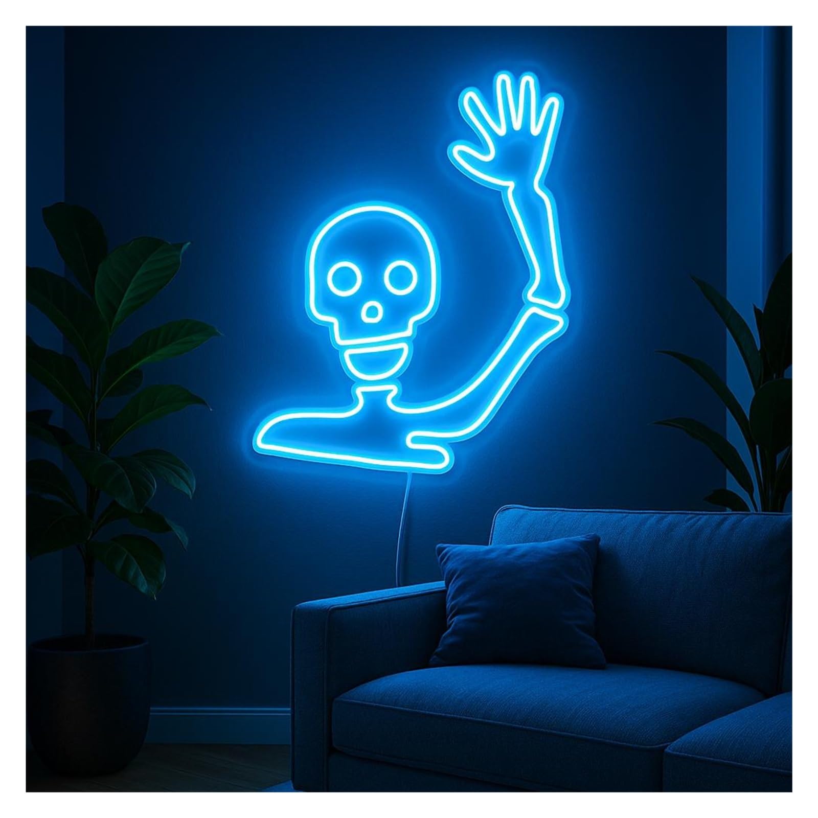 Shouxi D Sign Lamp Waving Skull Neon Sign, Suitable For Bedroom Or Game Room Wall Ecor With Immable 51Cm