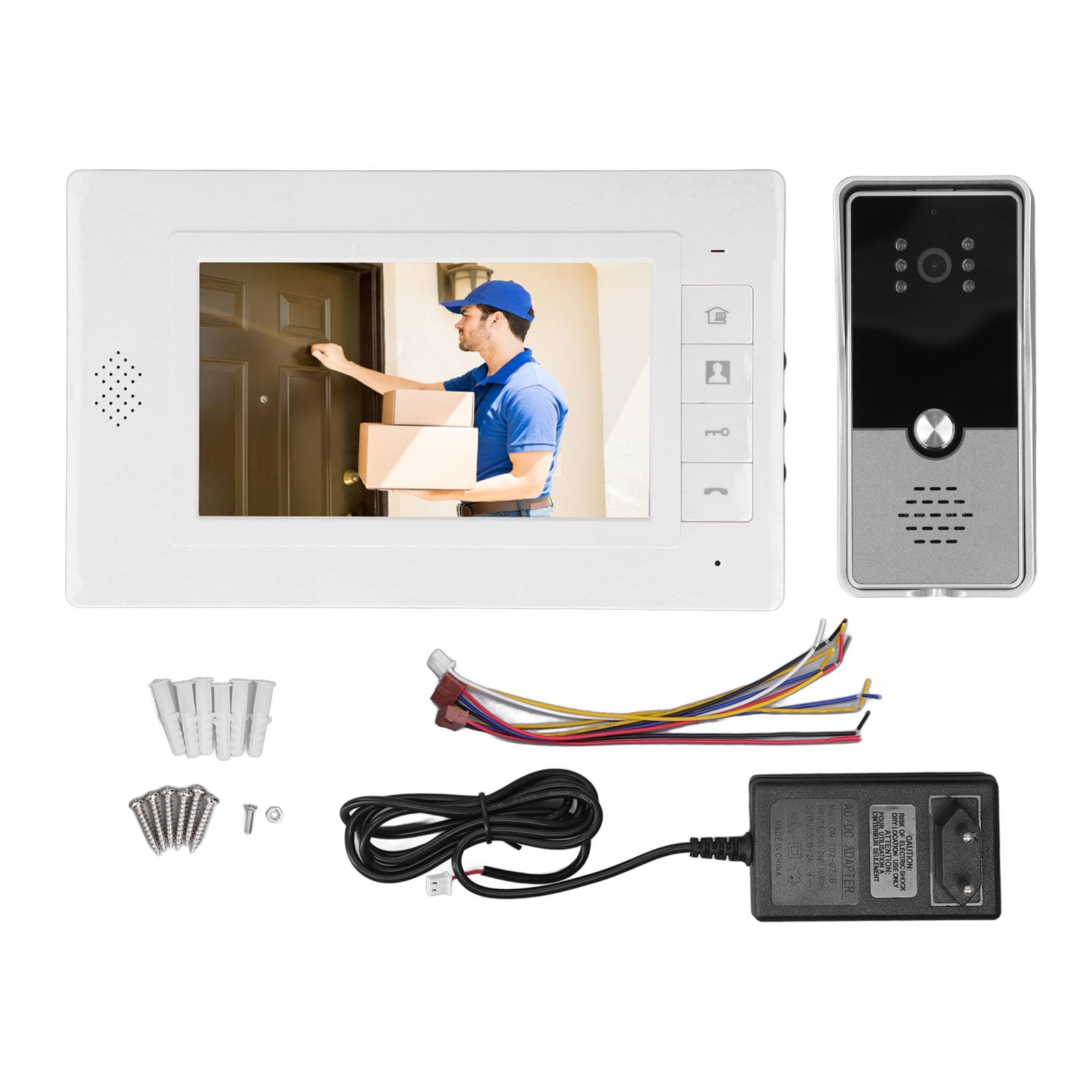 7-calowy Kolorowy Monitor LCD z kamerą HD, System Domofonowy z Noktowizorem i 16 Dzwonkami do Willi, Domów i Biur (wtyczka UE)