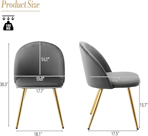 Miniatura 3 de TUKAILAI Juego de 2 sillas de comedor de terciopelo, silla de acento moderno, silla lateral de sala de estar, asiento tapizado y respaldo con patas