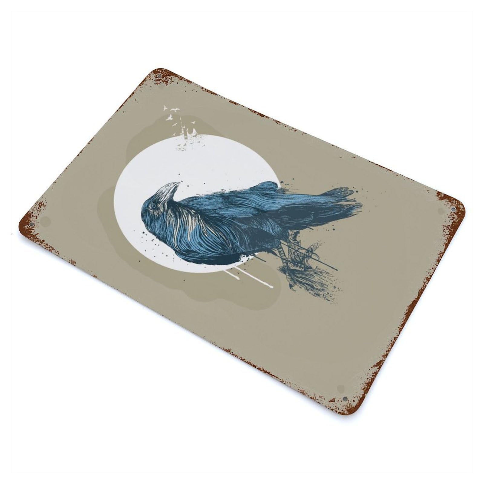 Blue Crow III Vintage Wall Sign 11.8"x7.9", Rust Effect Metal Decor for Cafe, Home Bar And Lounge Decor