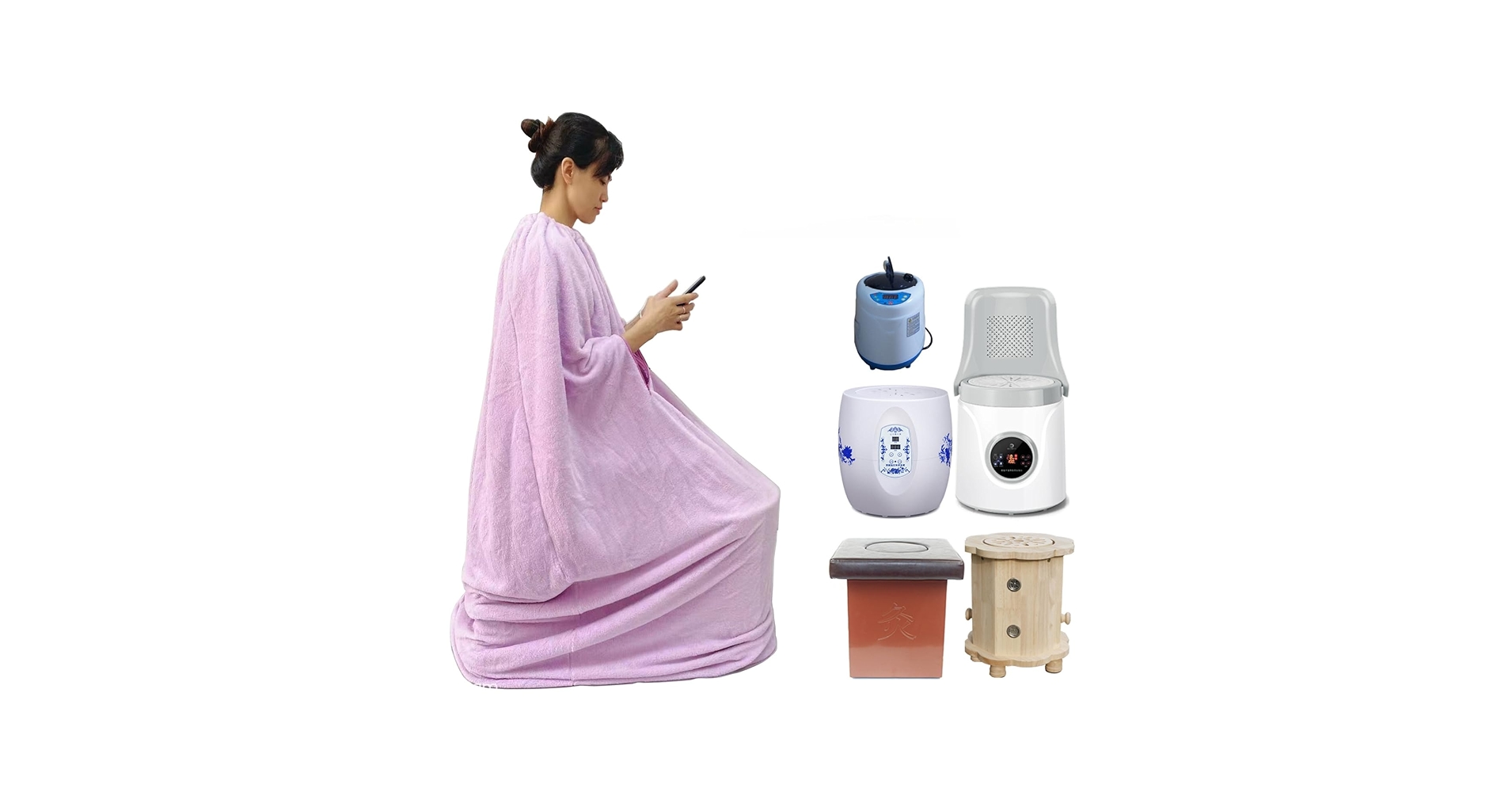 【中古】よもぎ蒸しオールセット　サウナポンチョと木製ベンチセット 中古】よもぎ蒸しオールセット サウナポンチョと木製ベンチ