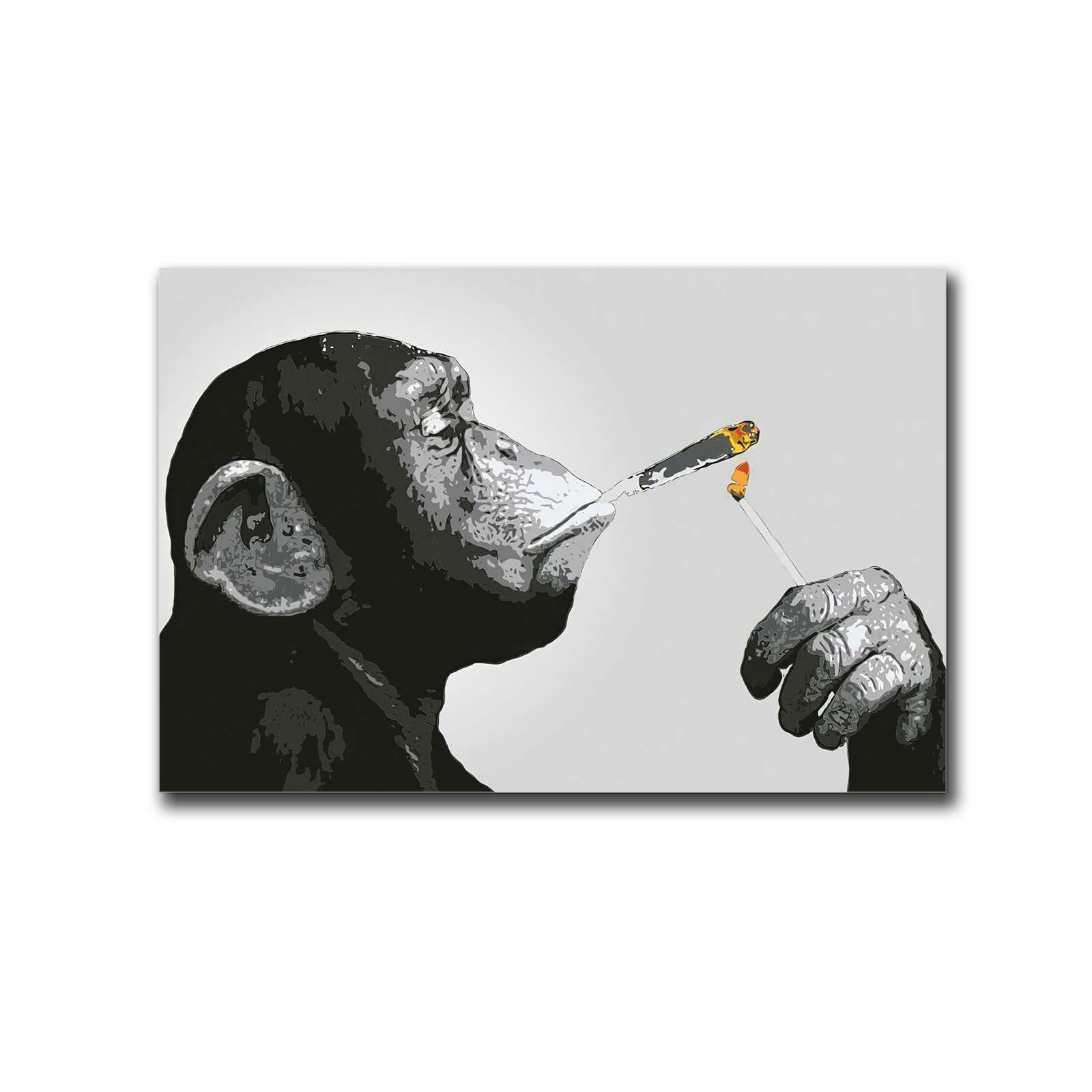Canvas Wall Art Prints Banksy Monkey Chimp Smoking Spliff Art Poster Home Decor Kitchen Home Dining Room Decoration 8x12inch-wood Frame