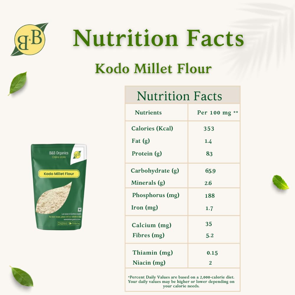 B&B Organics Kodo Millet Flour 1 kg/Traditional Millet Flour/Varagu Maavu - Image 2 thumbnail