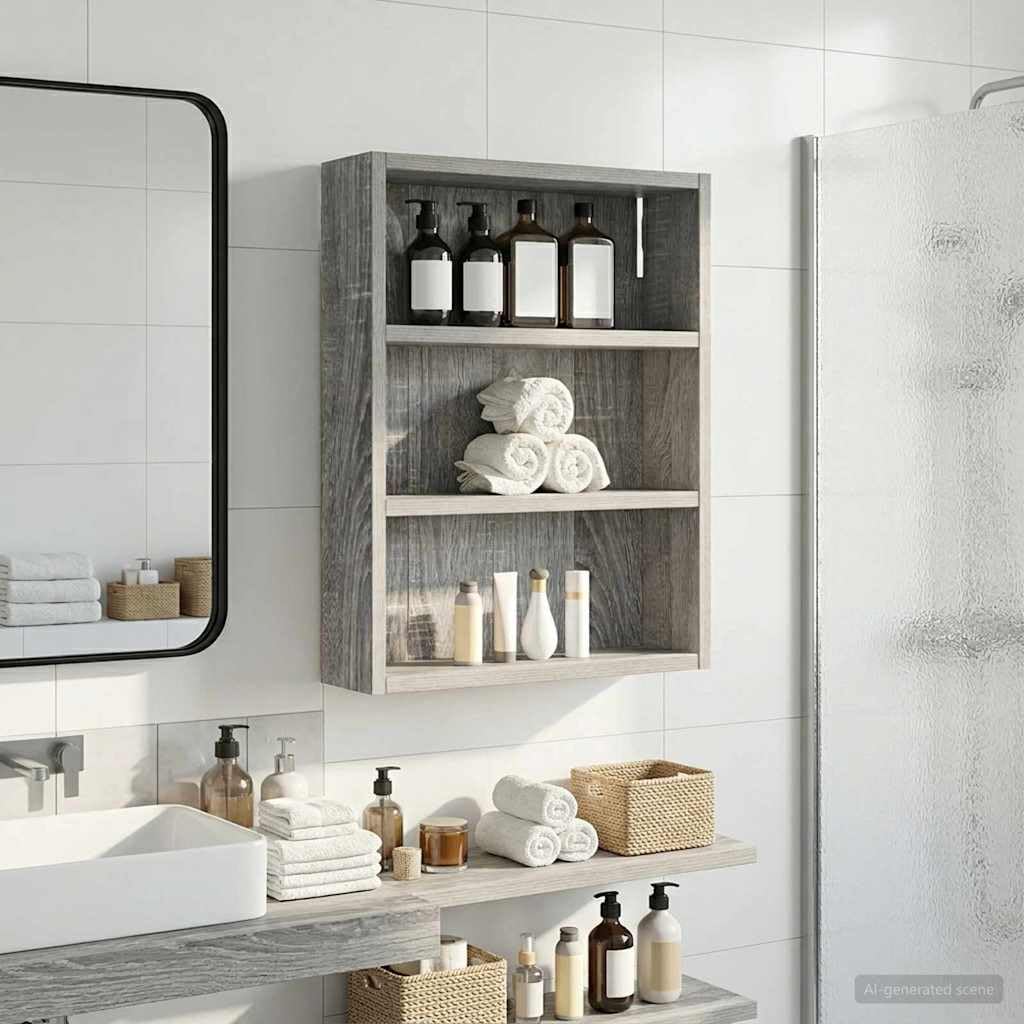 Armoire murale de salle de bain avec étagère - En bois Sonoma gris - 40 x 10 x 50 cm - Montage mural avec espace de rangement et étagère - Meuble sous lavabo - Idéal pour salle de bain et WC