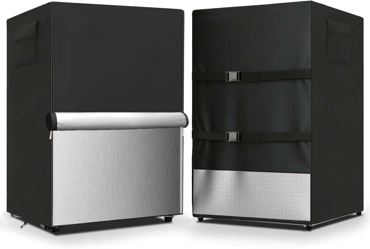 Dalema Outdoor Refrigerator Cover,600D Heavy Duty 100% Waterproof Upright Freezer Cover,Outside Stand Up Fridge Covers.Front Can Be Rolled-Up by