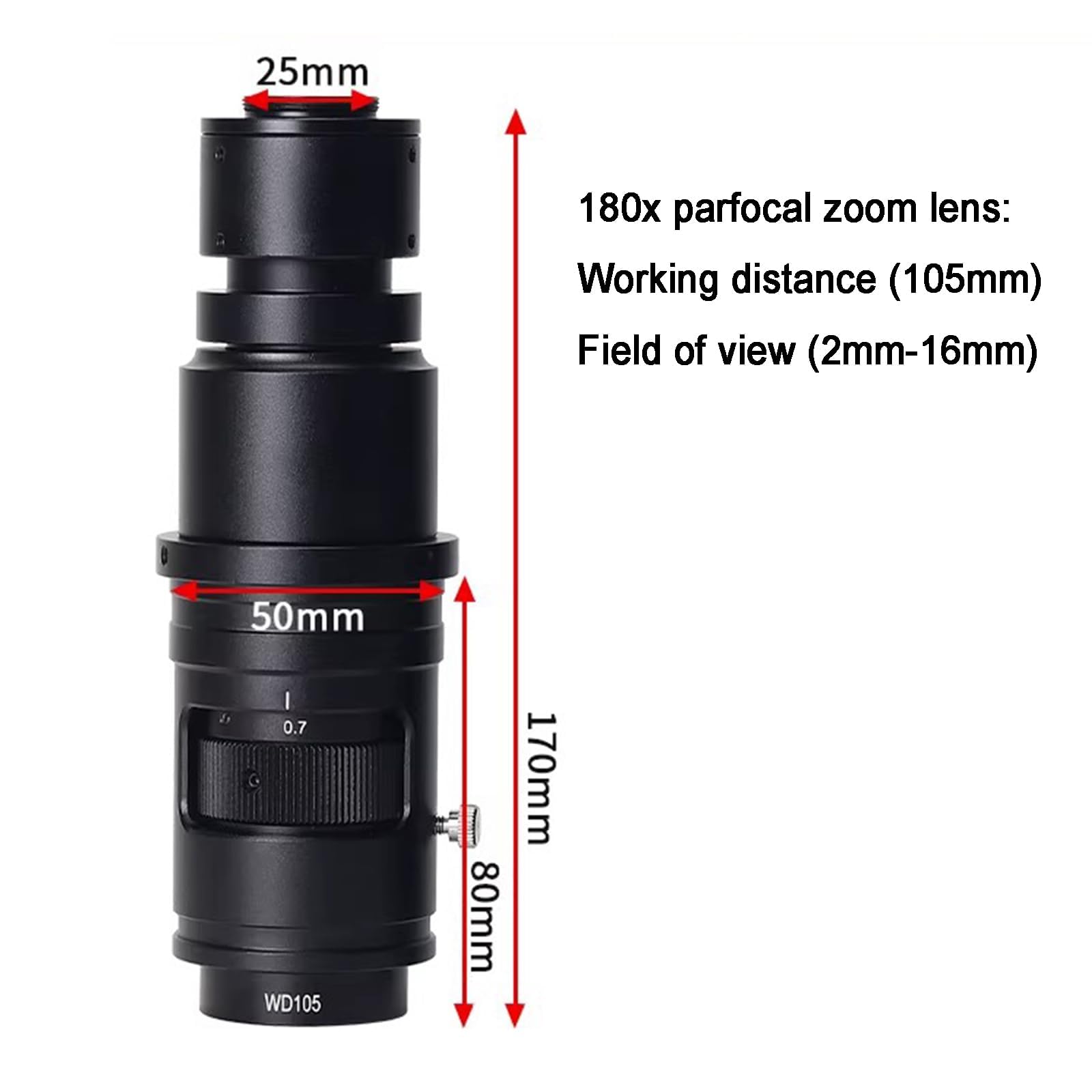 Lente de zoom para cámara de microscopio, ocular monocular ajustable de 0.7-5X, accesorio de laboratorio industrial