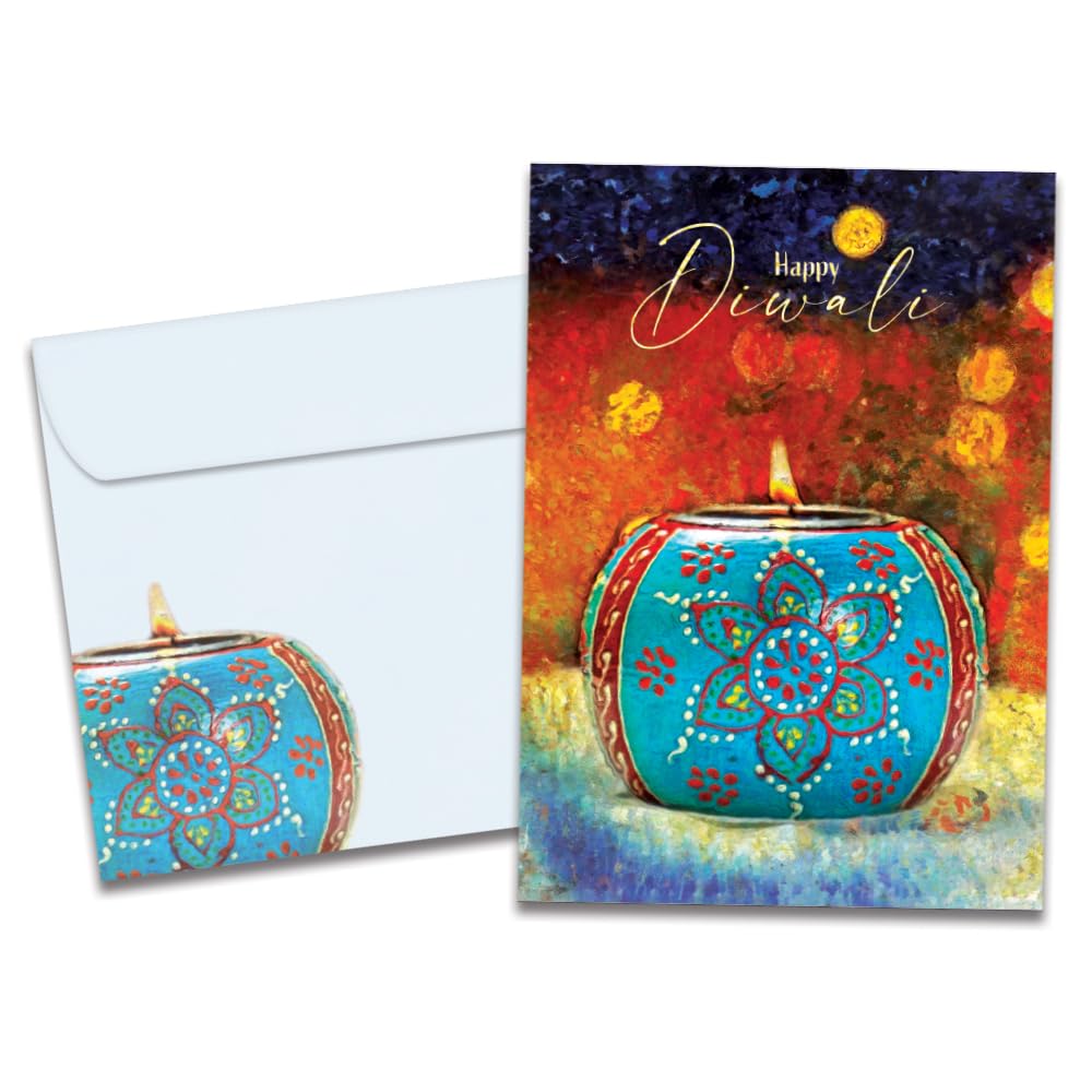 Tree-Free Greetings - Diwali Card - Artful Designs - 12 Cards + Matching Envelopes - Made in USA - 100% Recycled Paper - 5"x7" - Abundant Light (HP65845)
