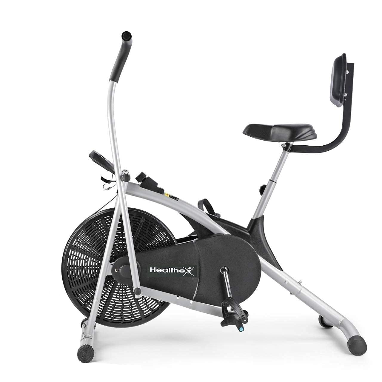 Healthex Air Bike Exercise Cycle For Home Use | Air Bike Cardio Gym Cycle for Workout with Adjustable Cushioned Seat Stamina-Back (Silver)