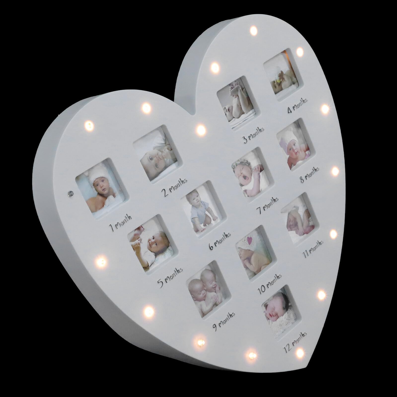 Hemobllo Marco de Fotos para Ñiño de 12 Meses con Luz Diseño Corazón 335X32 CM Adorno para Colgar en Pared o Mesa Registro de Crecimiento Infantil Marco Decorativo para