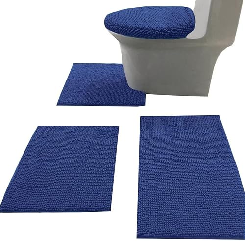 Miniatura 9 de Madeals Juego de 4 alfombras de baño con tapa de inodoro y juego de alfombras, juego de alfombras de baño suaves y peludas de 3 piezas y alfombra de