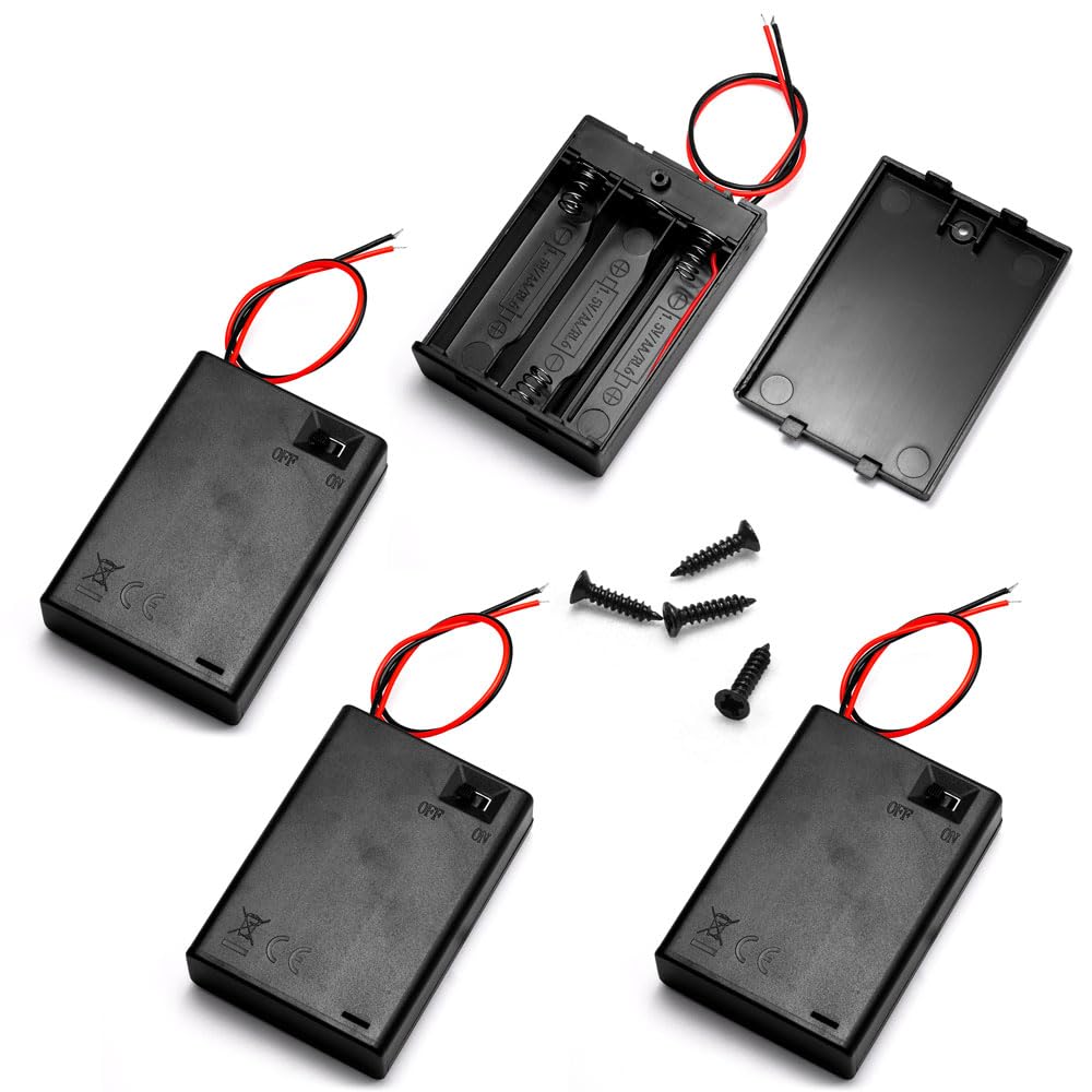 LampVPath (Pack of 4 3AA 4.5V Battery Holder with Switch, 3X 1.5V AA Battery Holder with Leads and Switch