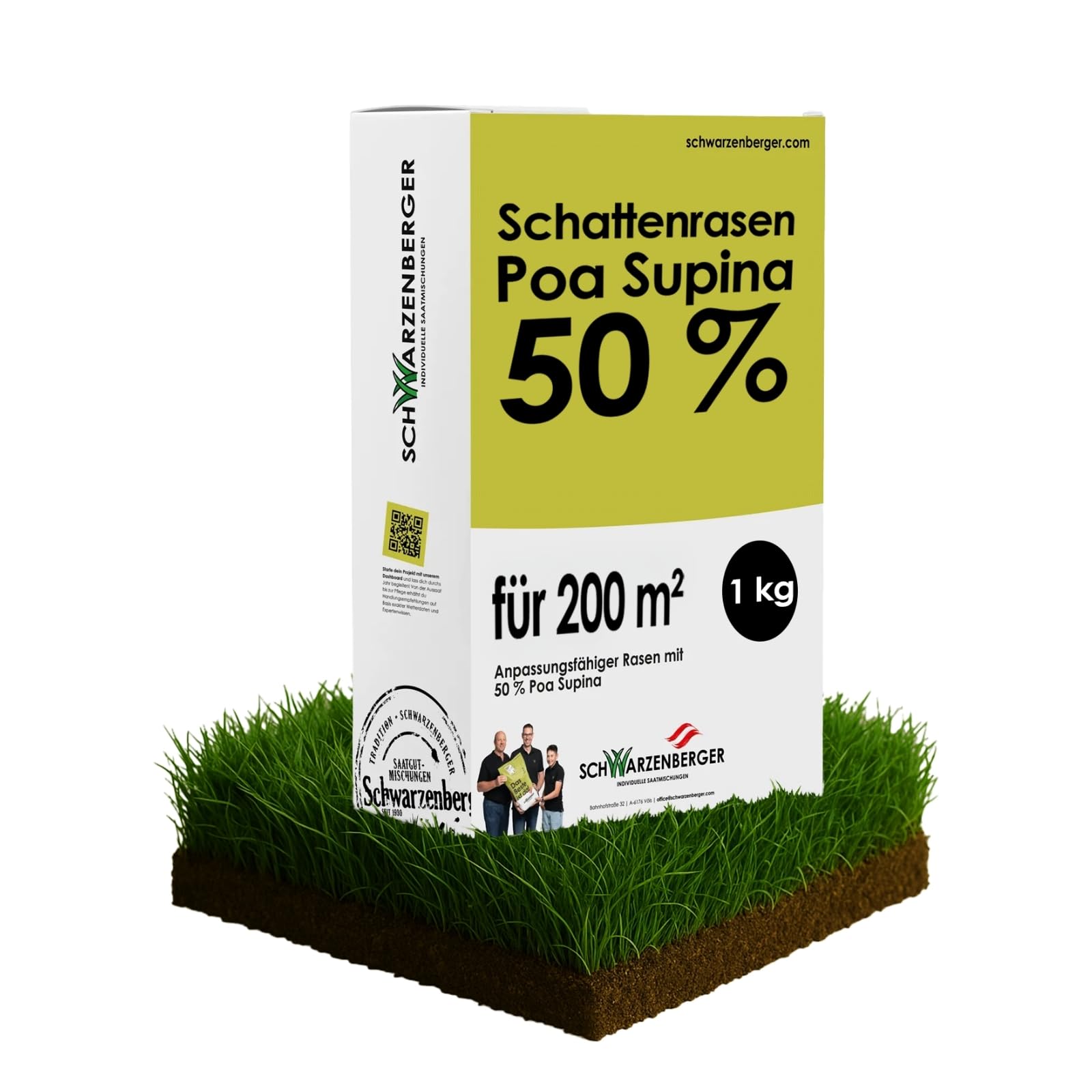 Samen Schwarzenberger I Poa Supina Rasensamen I 1 kg für 200 m² I 50% Poa Supina Anteil I dichter Rasen ohne Moos I schattenverträglich & tiefschnittverträglich I Schattenrasen