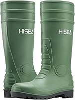 Vista 3 de HISEA Botas de lluvia para hombre con vástago de acero, calzado protector de goma impermeable, botas de lluvia de PVC sin costuras, botas de trabajo