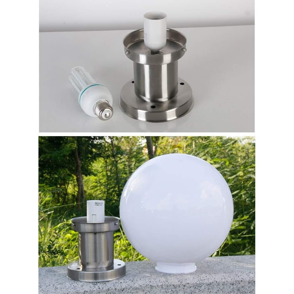 Lampa Słupki Nowoczesna Lampa Zewnętrzna Globe Kolumna Ze Stali Nierdzewnej Biały Klosz Akrylowy Lampy Słupkowe Wodoodporne E27 Zewnątrz i Drogę(25 * 36cm)