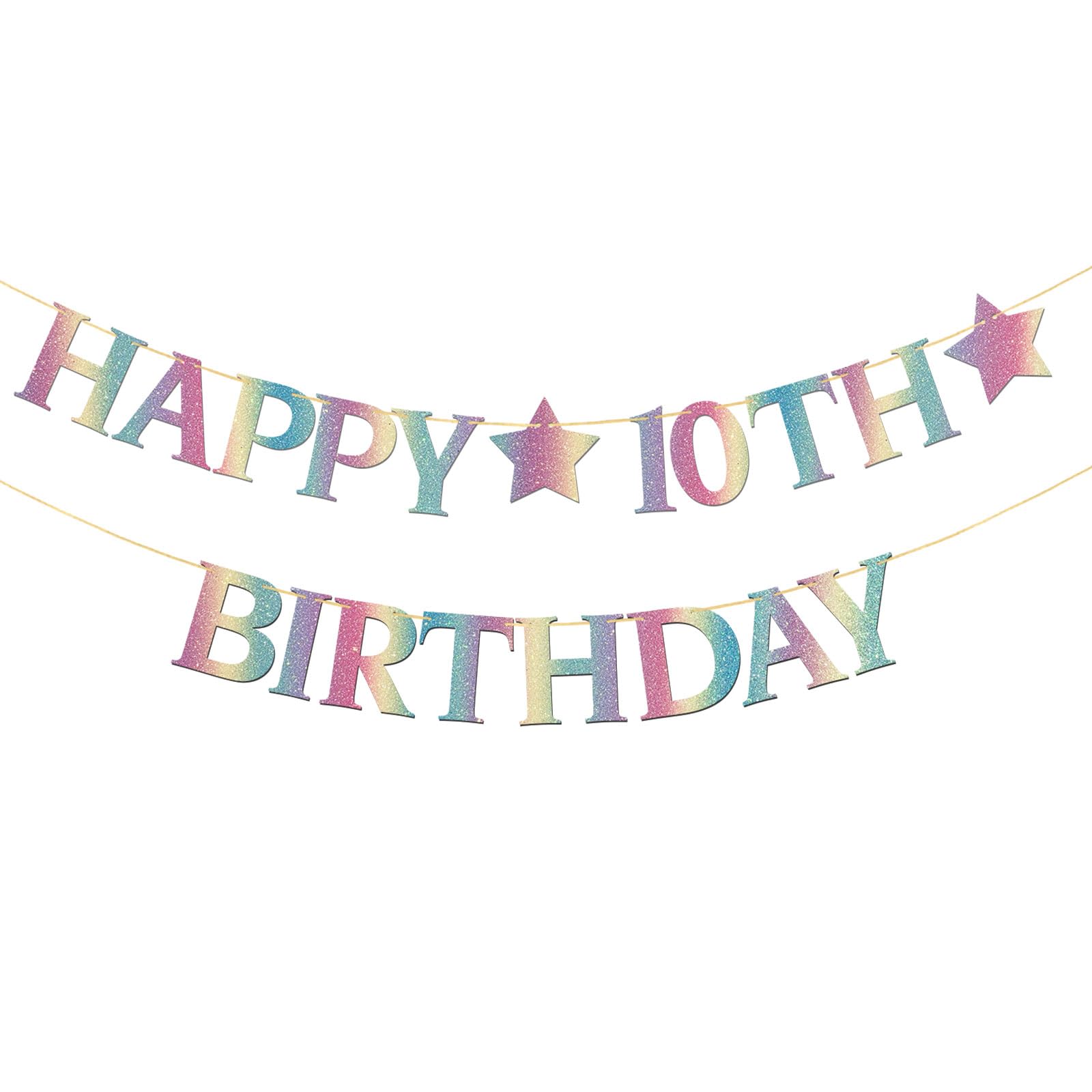 Happy 10th Birthday Banner Colorful - Kid Boy Girl 10th Birthday Party Banner Garland Supplies - Perfect Ten Bday Gifts - Cheers to 10 Years Party Decorations - Rainbow Color Glitter — image 1