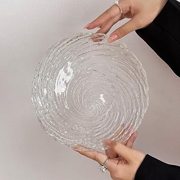 2 Pack Glass Fruit Bowl,8-inch Round Tempered Crystal,Dessert Plate,Salad Bowls, Decorative Pedestal Bowl,for Home,Office, Wedding Decor, Fruit, Snack, Dessert