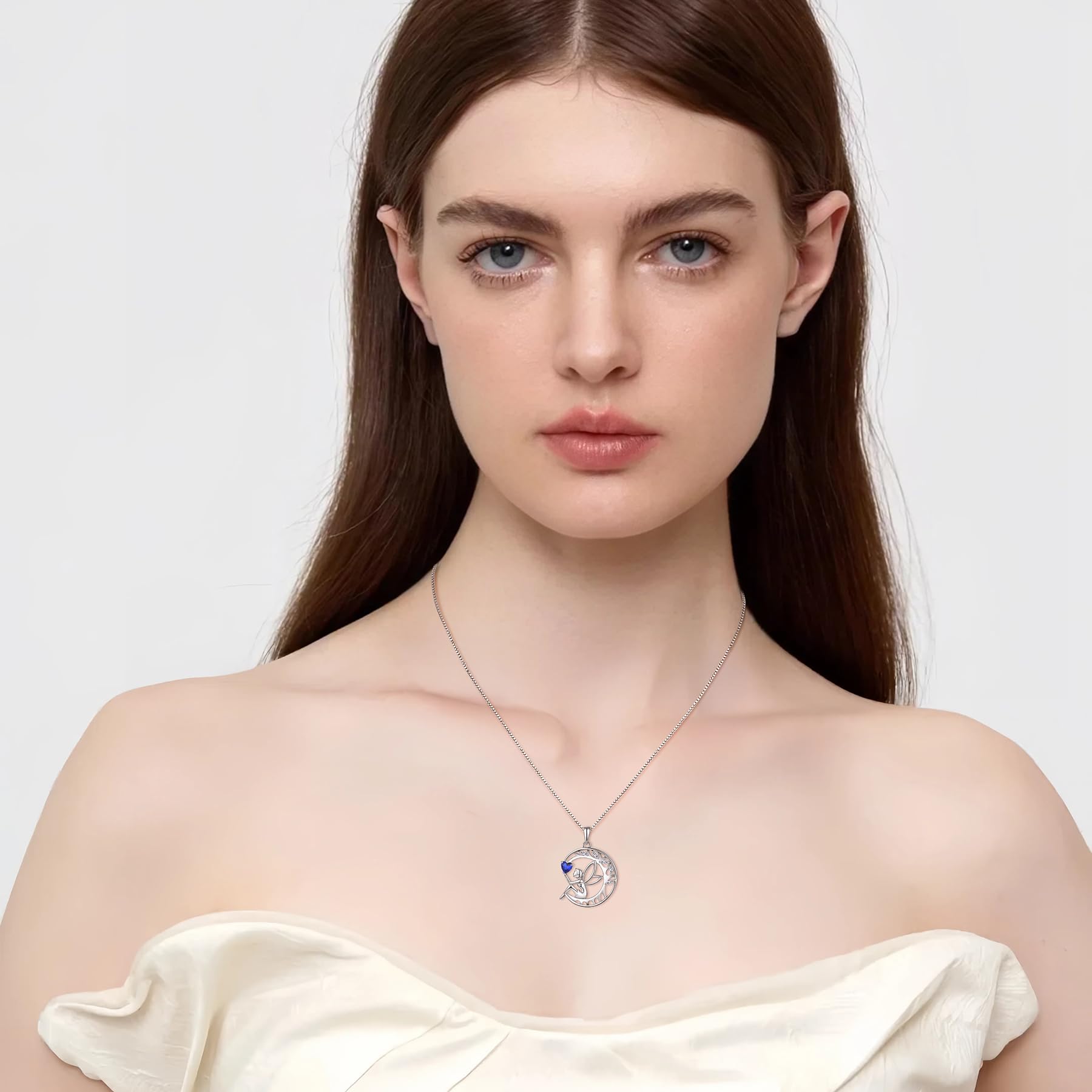 FJ Collana Donna Angelo Custode Argento 925 Collana Albero della Vita Ciondolo Luna Fata Collana Pietra Portafortuna Zirconia Cubica Gioielli Regalo per Donna