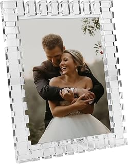 kitCom 8x10Inch Crystal Wedding Frame of Keepsake Photo Frames, Crystal Picture Frames with Sparkling Design, Tabletop Display Decor Frame(Fit 8x10 Max Photos), Clear with Gift Box