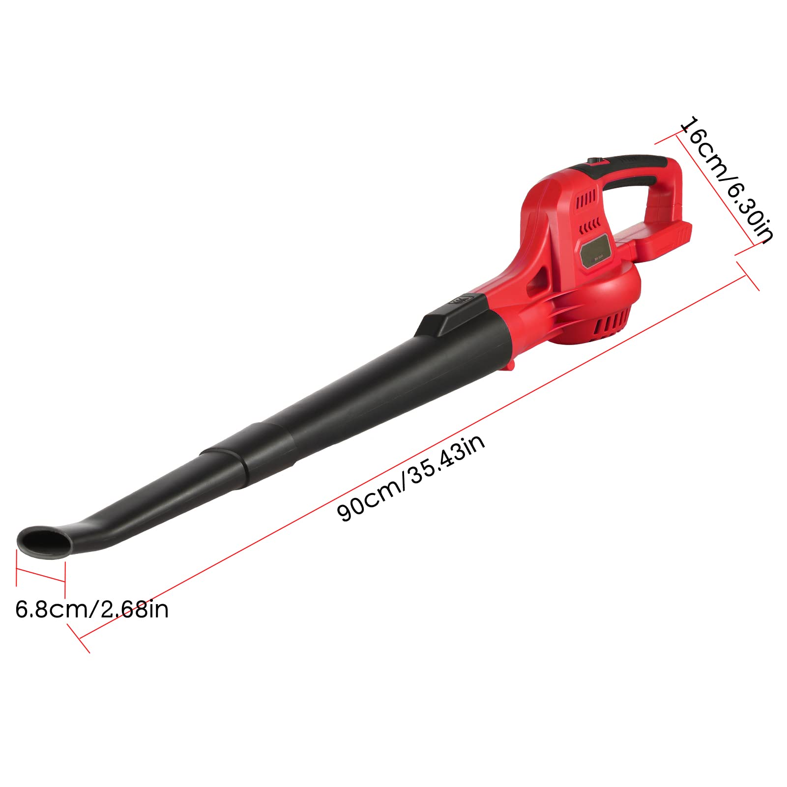 Domary Soplador de Hojas Inalámbrico Mini Soplador de Hojas Eléctrico Mano 20 V 2 Velocidades 60 mph 130 mph con 2 Tubos Extensión para Canalones Patio Cés (Roja)