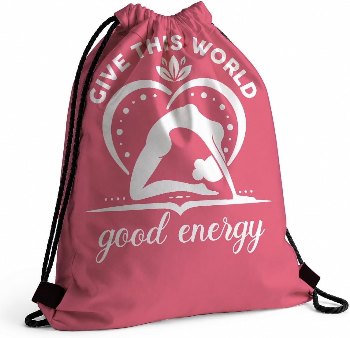 Lightweight Drawstring Sport Bag, Yoga Bag - Give This World Good Energy, Yoga Drawstring Backpack, Water-Resistant Cinch Bags for Gym, Sports, Training, Practical Bags for Women Men 050