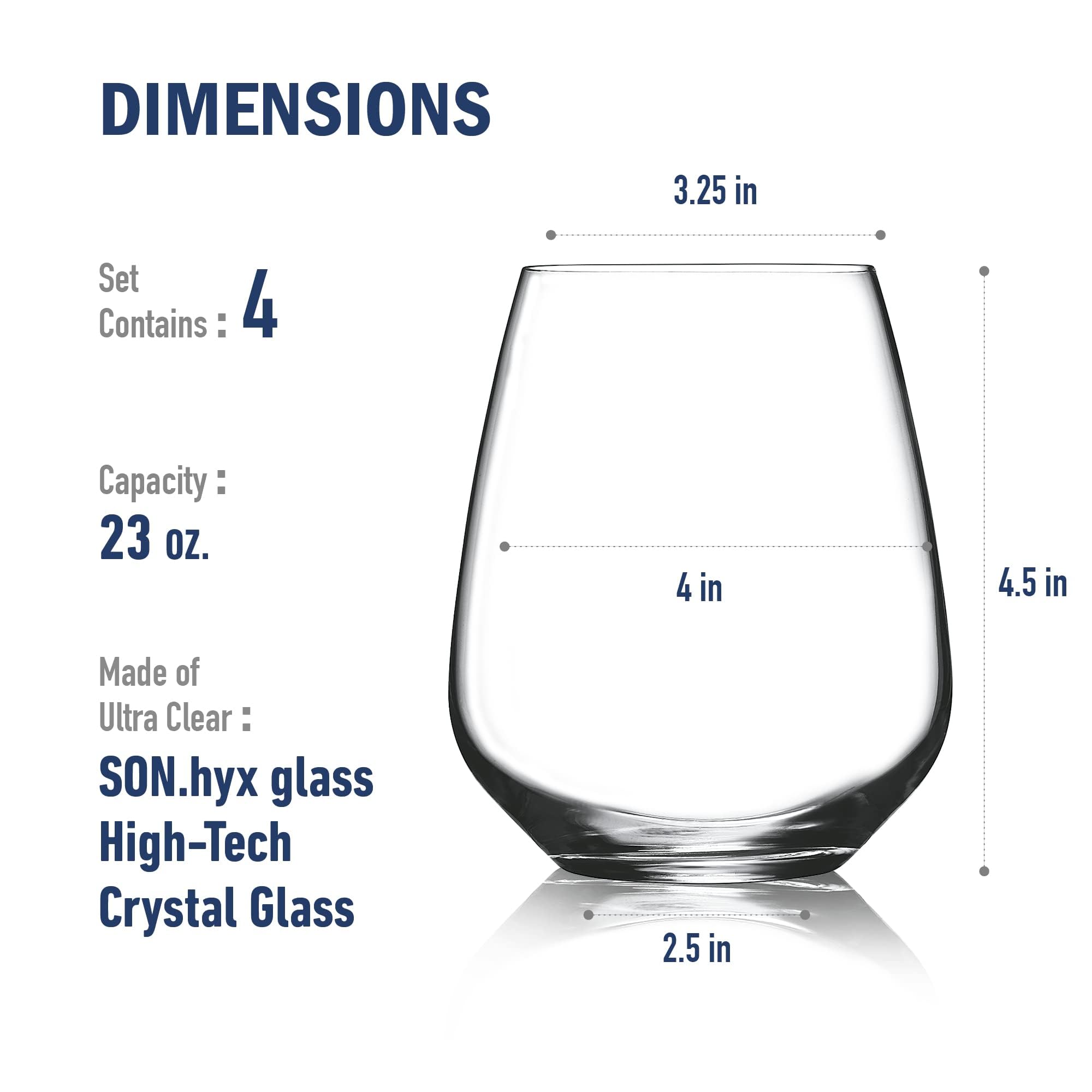 Amazon.com | Luigi Bormioli Crescendo Stemless Wine Glasses Set of 4, 23.25  oz  White Wine Tumblers for Cocktails, Water & Everyday Entertaining   Clear Glass Drinkware Essentials for Home Bars: Wine Glasses: Wine Glasses