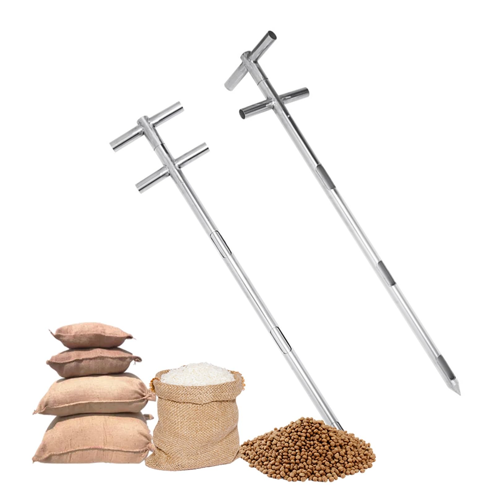 Muestreador De Granos Y Polvo De 1/1,2/1,5 M, Muestreador De Sonda De Grano De Tres Zonas De Acero Inoxidable Con Doble Tubo Giratorio, Para Polvo Y Gránulos Industriales, Fertilizantes(D32mmx1.5m)
