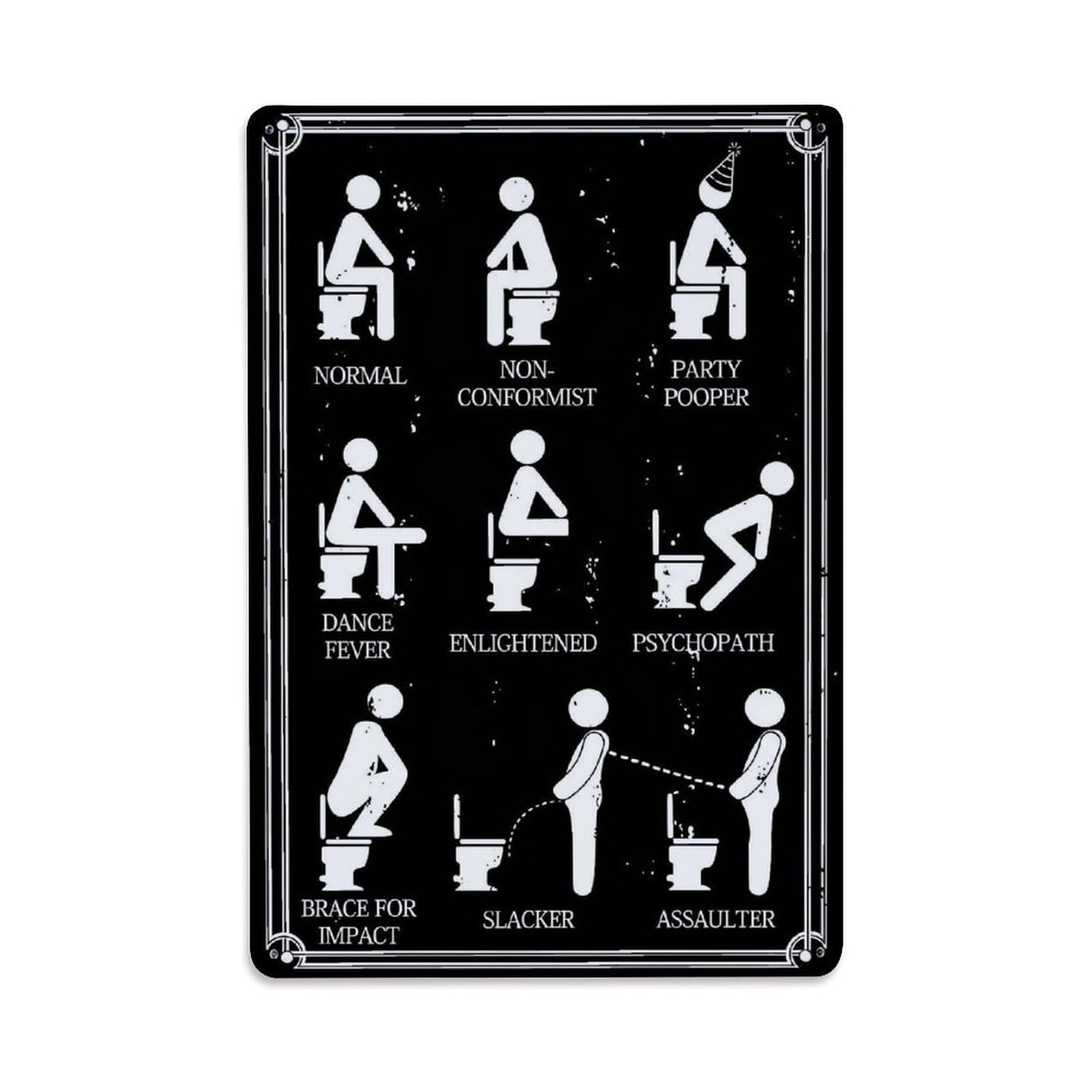 Jdfenggu Vintage Toilet Posture Humor Chart Retro Metal Tin Sign, Decor Art Poster For Bar, Home, Man Cave, Kitchen, Laundry Room Gift 8X12inch