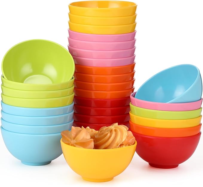 Umigy 30 Pieces Melamine Mini Bowls Set 4.5 Inch 12 oz Bright Colorful Durable