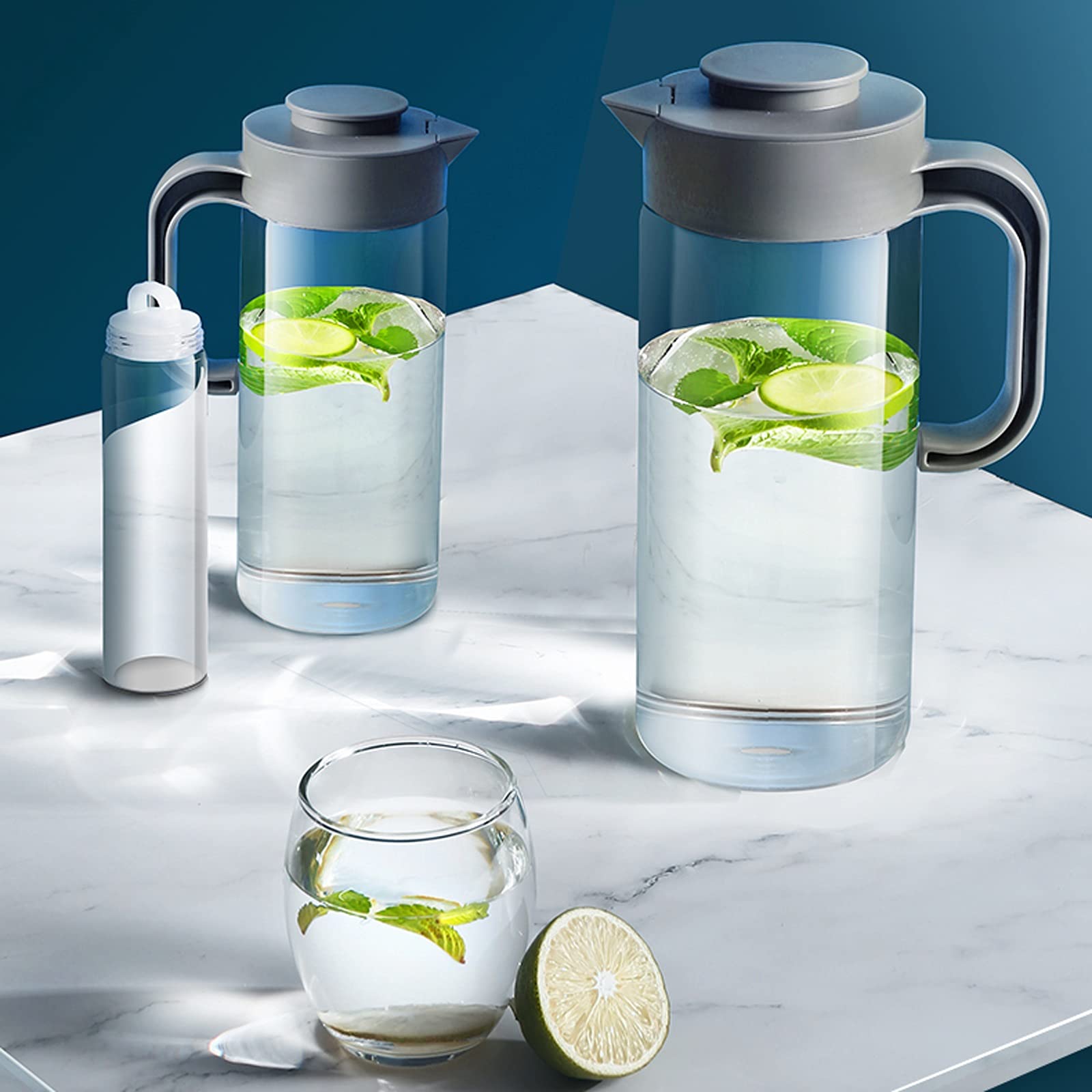 LOWLIU Caraffe di tè Freddo Bollitore in Vetro for la casa con Copertura della Polvere e Manico Lanciatore Resistente alla Temperatura for Succo, Bevanda, caffè ghiacciato, tè. brocche