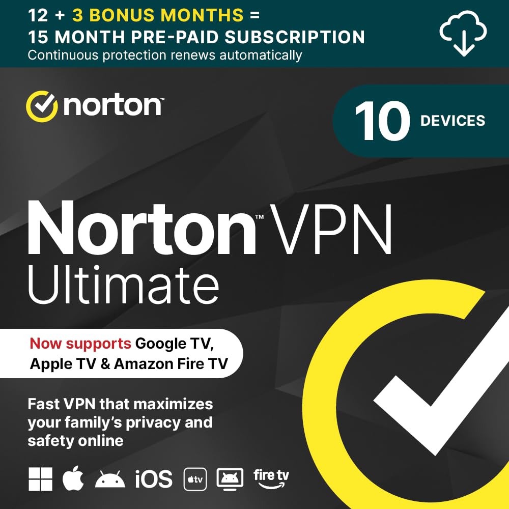Norton VPN Ultimate 2025 | 10 Devices | 15 months subscription with automatic renewal | Code by email | 10 Devices | 15 Months | Activation Code by email