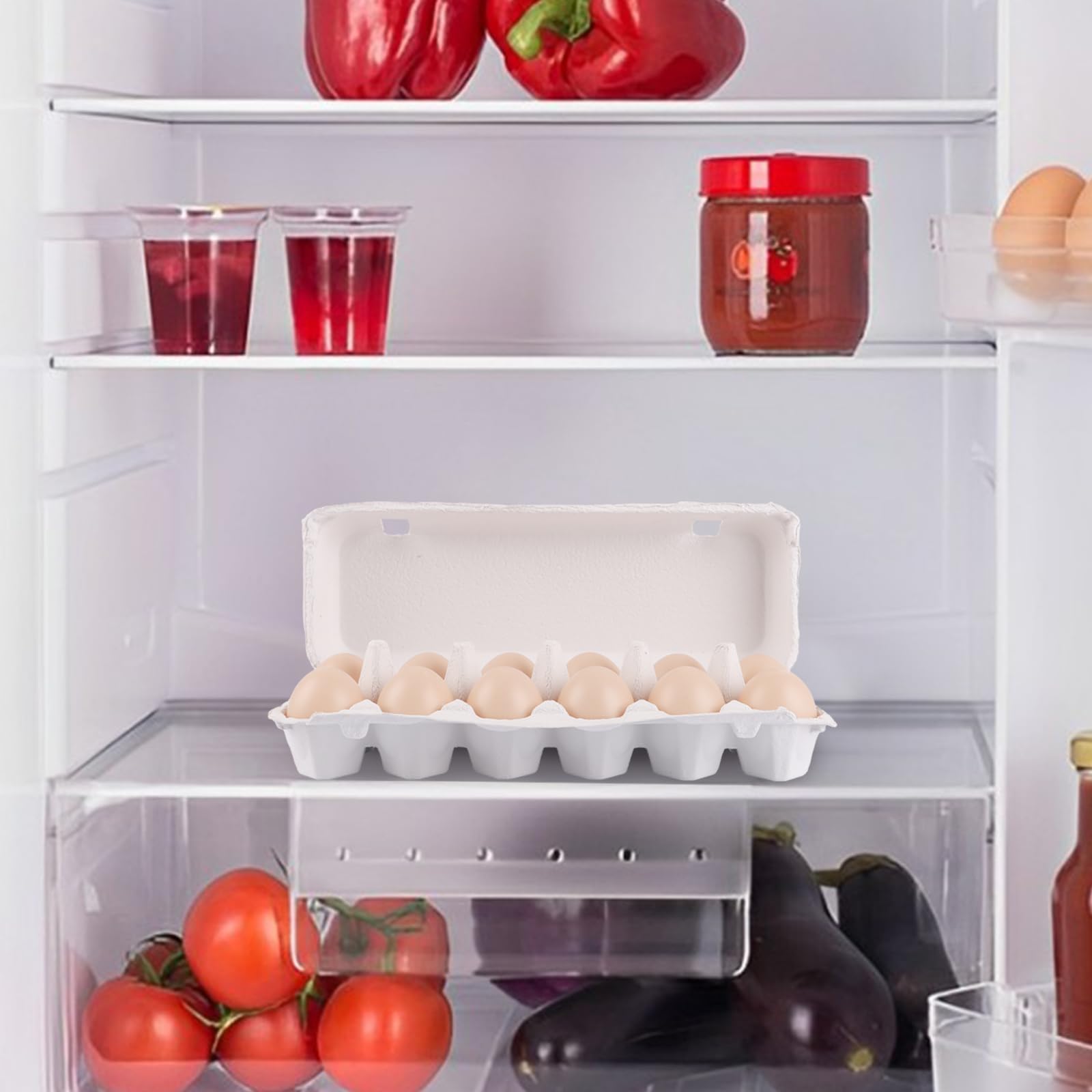 Cajas de cartón para huevos, 12 unidades, cartón de 12 unidades, con tapa, para 12 huevos, con pegatinas, biodegradables, para huevos, color blanco