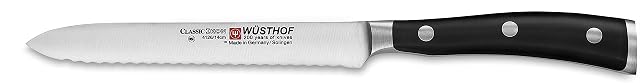 Wusthof Classic Ikon 5-Inch Serrated Utility Knife, Black
