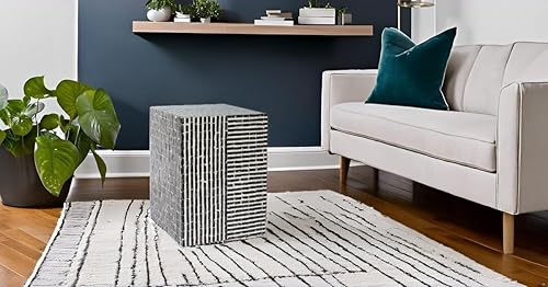 Vista 6 de PEMAR Capiz Shell - Mesa auxiliar cuadrada de tambor, mesa auxiliar contemporánea, mosaico, decoración para patio, café, decoración bohemia, mesita