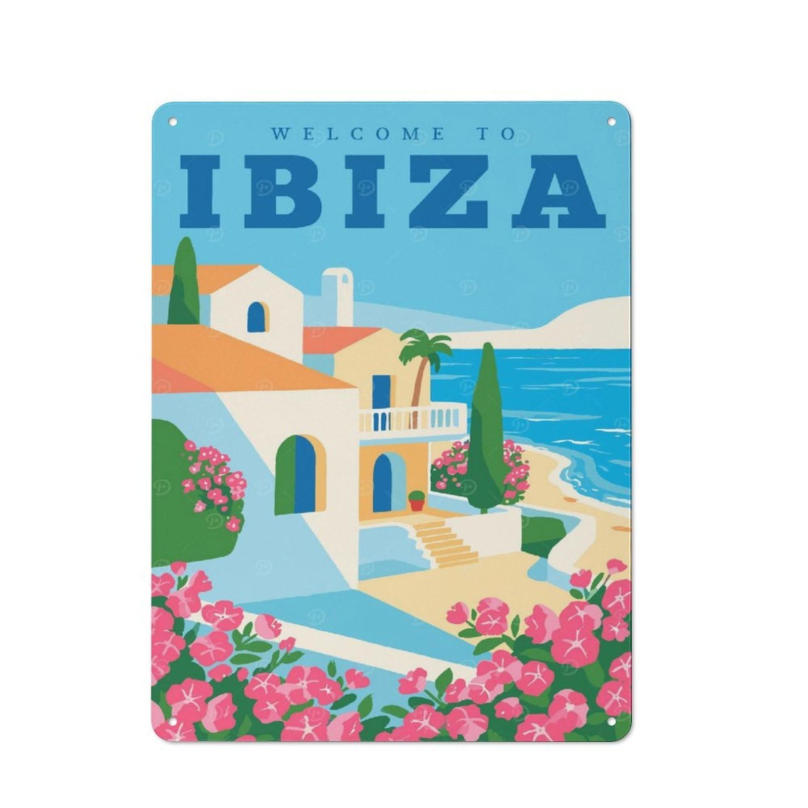 Junmoney Style-11 Casual Welcome To Ibiza Travel Shed Metal Sign 40X30cm, Utility Space Decor For Shed, Garden Room, Porch Or Garage