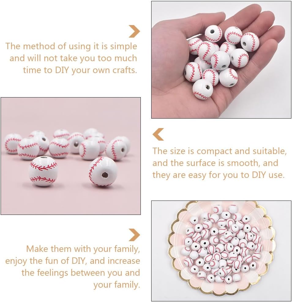 NOLITOY Wooden Baseball Beads 0.62 Inch 50Pcs DIY Jewelry Accessories for Necklace Earrings Key Chains Craft Projects