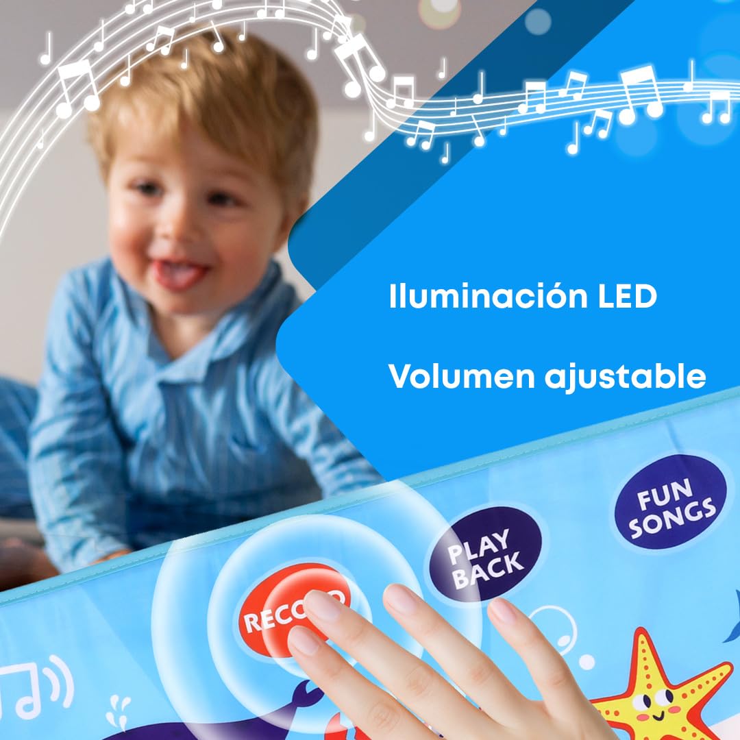 NK Alfombra Musical para Bebé con 8 Sonidos del Mar LED - Piano Infantil Juguete para Niños 3 4 5 años, Regalo Original Montessori Cumpleaños Navidad, Plegable, Función Record/Playback (110x36cm) — view 5
