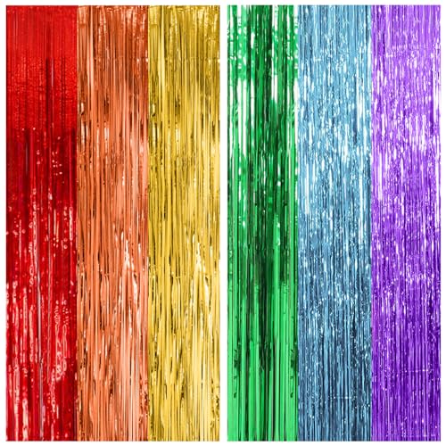 Image of 2 Pack Rainbow Backdrop Party Decorations Tinsel Curtain Party Streamer Foil Fringe Birthday Decorations Photo Booth Colorful Theme First Day of School Engagement Baby Shower Decor