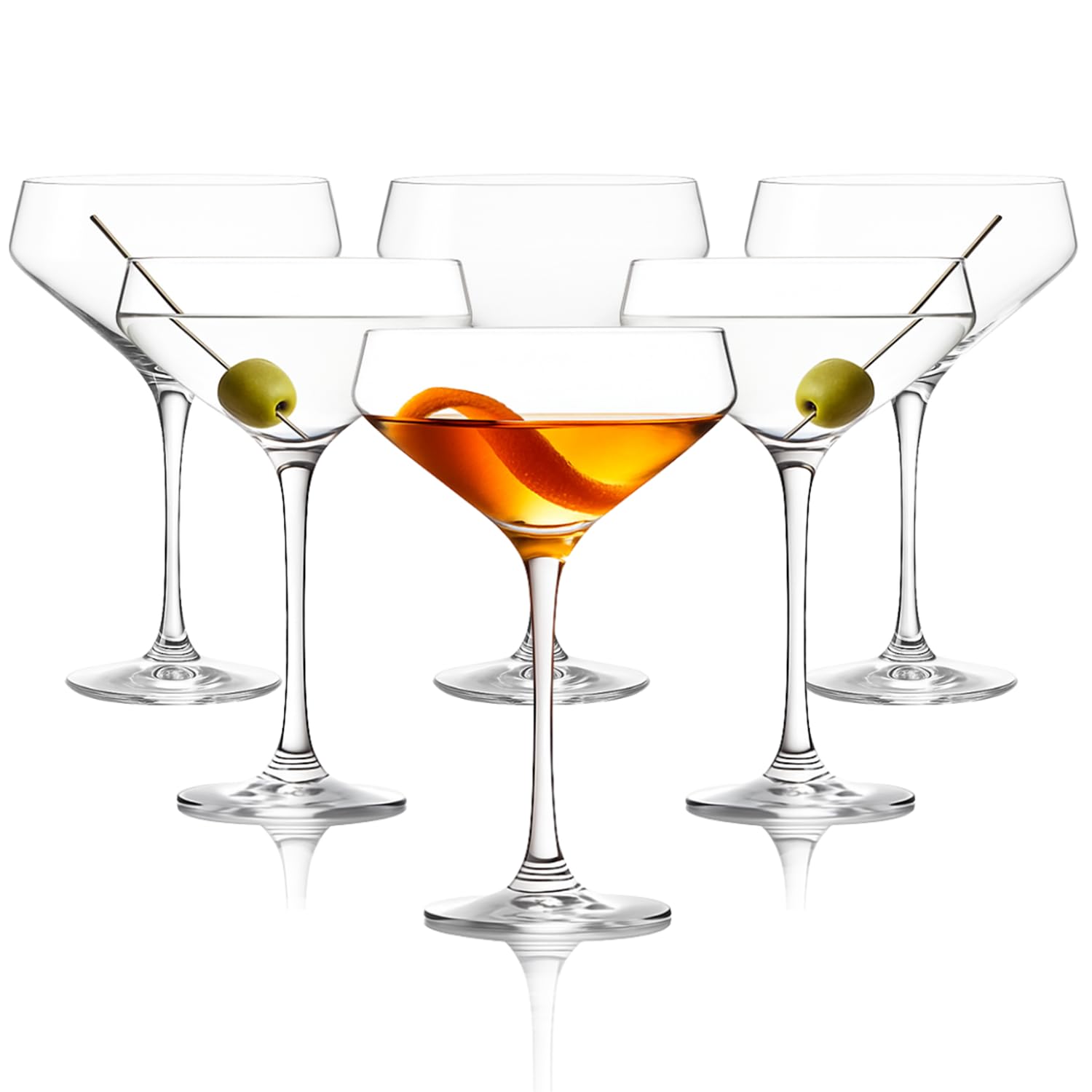LEMONSODA Classic Martini Glasses, 6oz, Set of 6, Ribbed Glassware