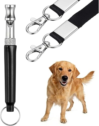 LANCI Adjustable Ultrasonic Silent Dog Whistle to Stop Barking, Professional Recall Training Whistle with Lanyard, 1 Pack Black, for All Breeds Puppies Behavior Control & Command Training