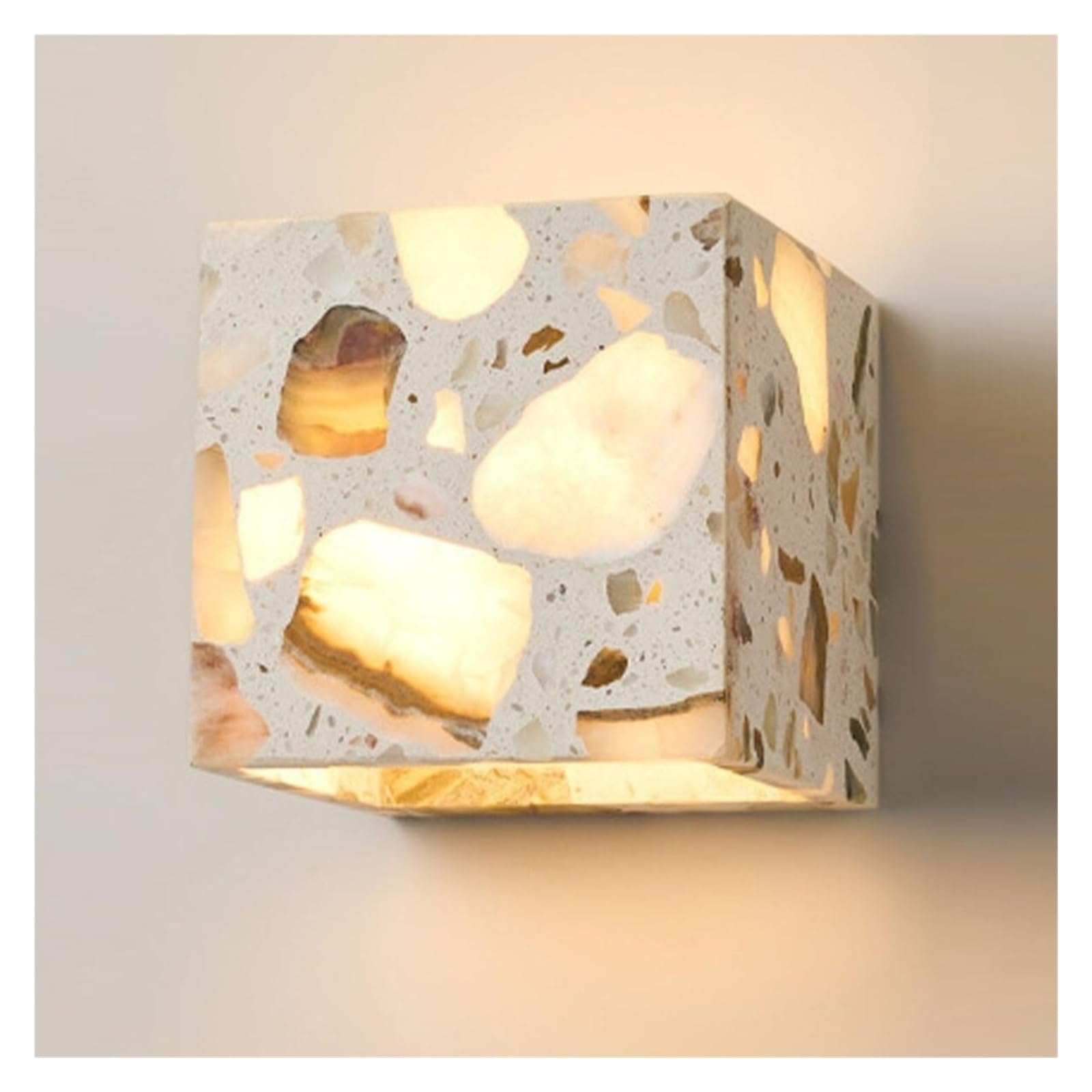 KHUKHU Terrazzo Wall Lamp, LED Wall Light, Handmade Stone Wall Mount Wall Sconces, LED Vanity Light, for Mirror, Bedroom, Hallway(30cm)